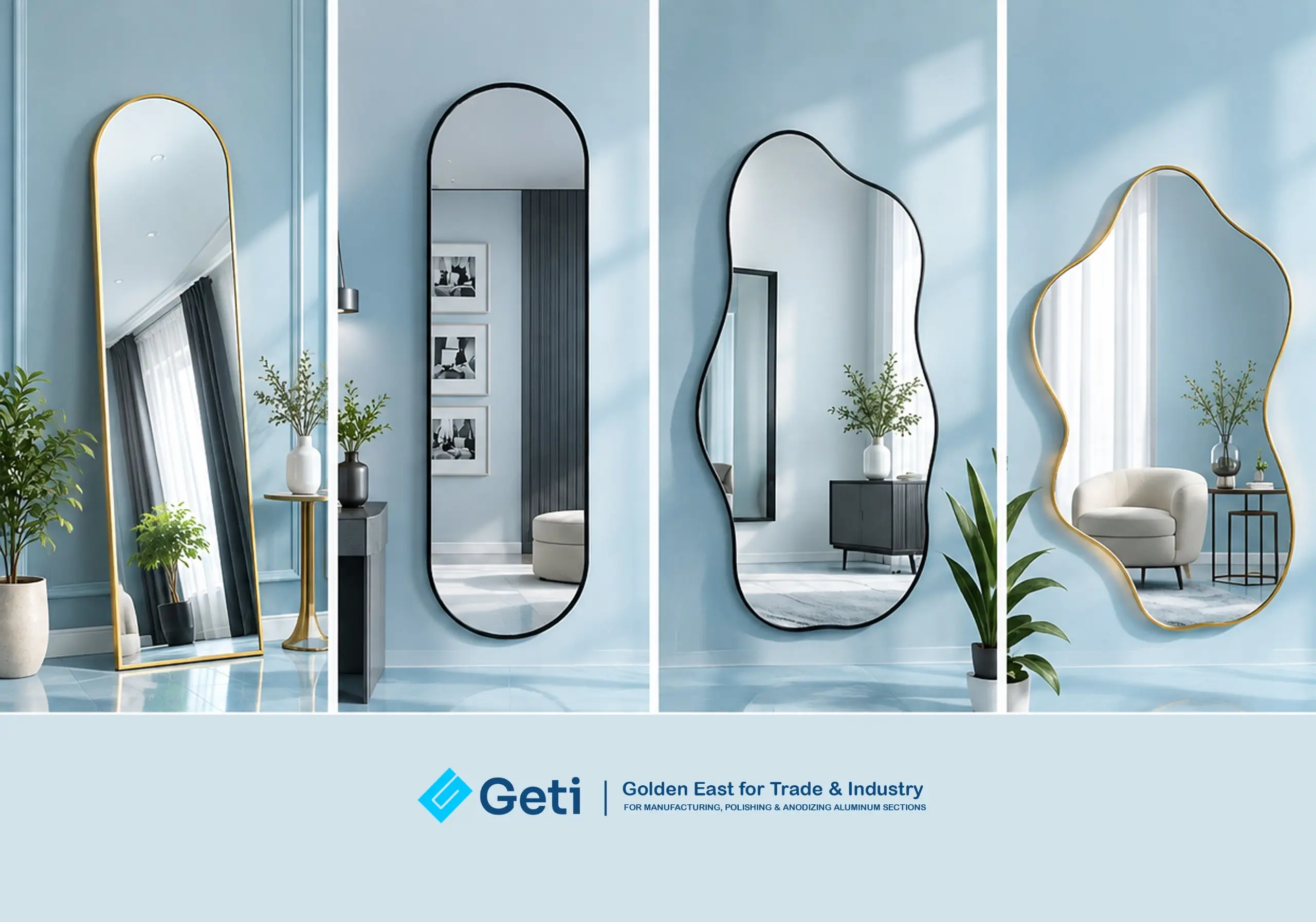 Modern Aluminum Mirror Frames with Organic & Geometric Shapes with Luxury Anodized Finishes | GETI